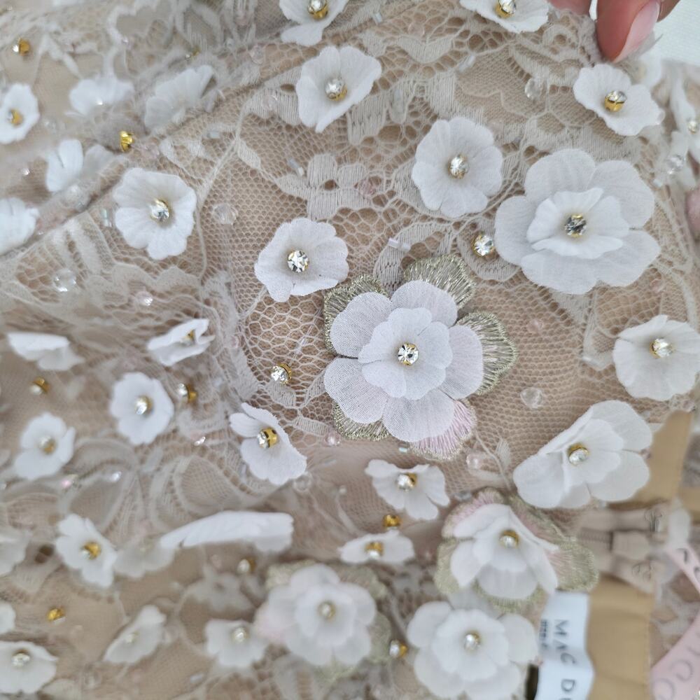 Mac Duggal Nude Ivory Floral Applique Sleeveless Midi Dress Size 0 NWT+I - Picture 7 of 12